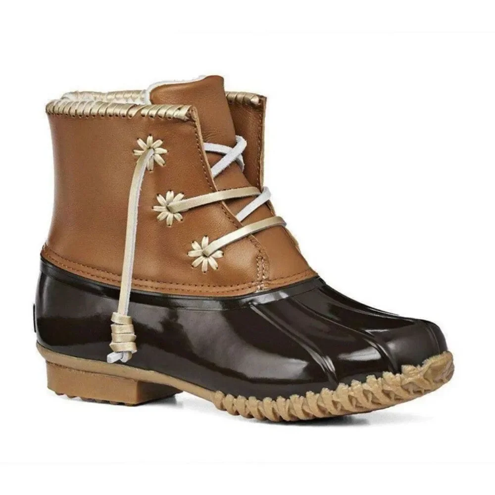 Jack Rogers Chloe Tan Black Leather Rain Duck Boots 9